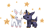 Unihorned deer and goat with golden stars